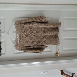 J.M. PINK Beige Hand Crochet Top Size L